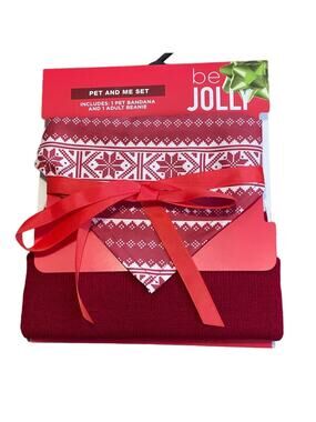 Dog Pet Bandana and Matching Adult Beanie Red Cream by Be Jolly Holiday NWT